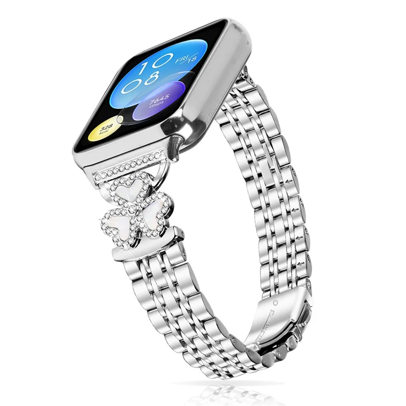 Silbernes Herz-Klee-Metallarmband für Xiaomi Smart Band 9 Pro / 8 Pro, Uhrenarmband mit 7-Perlen-glänzendem Design