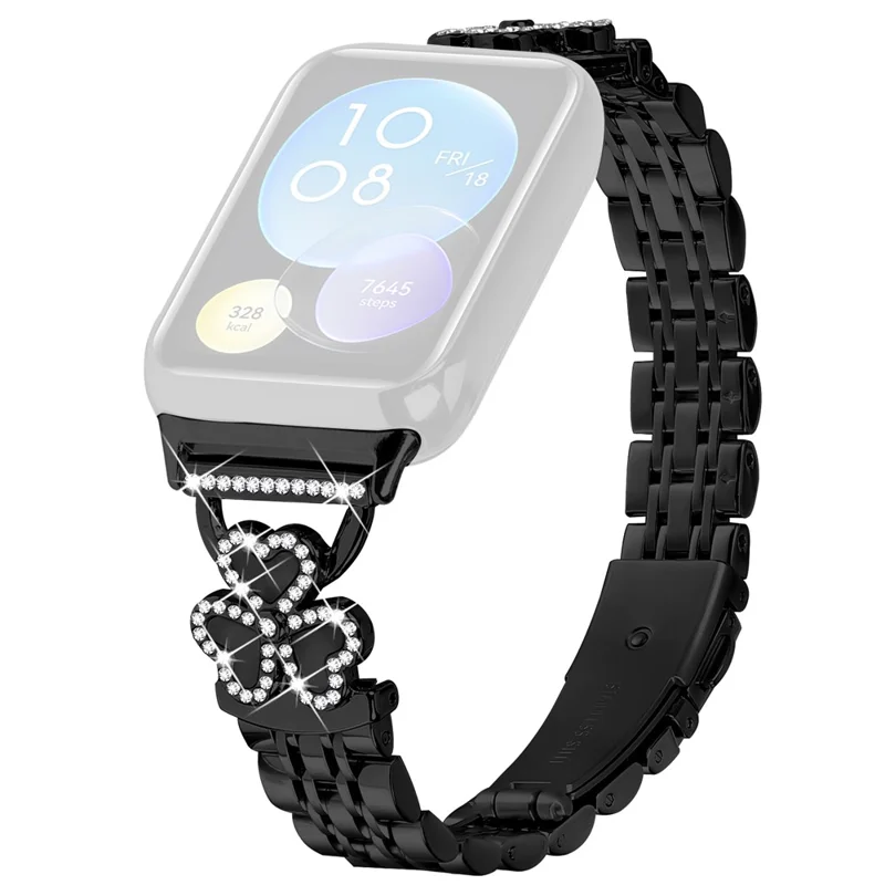 Galvanisiertes Herz-Klee-Metallarmband für Xiaomi Smart Band 9 Pro / 8 Pro Uhrenarmband mit 7-Perlen-glänzendem Design - Schwarz + Schwarze Hülle