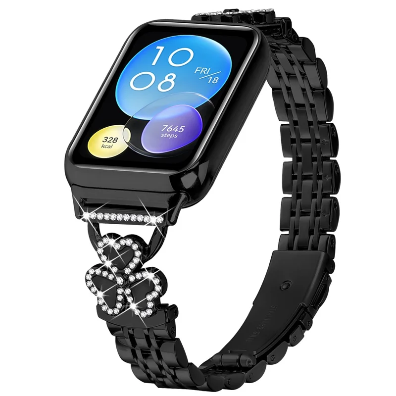 Galvanisiertes Herz-Klee-Metallarmband für Xiaomi Smart Band 9 Pro / 8 Pro Uhrenarmband mit 7-Perlen-glänzendem Design - Schwarz + Schwarze Hülle