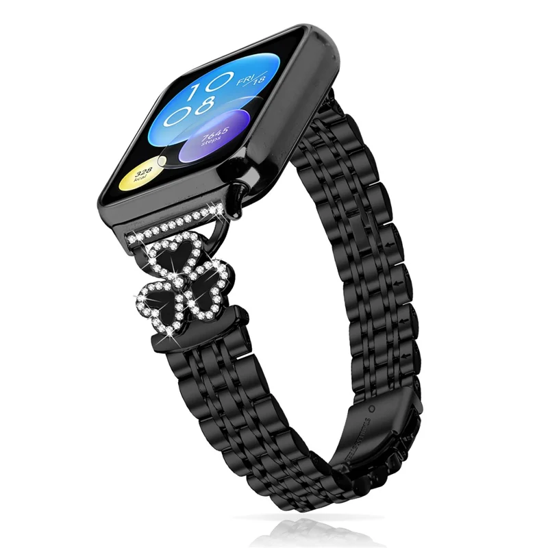 Galvanisiertes Herz-Klee-Metallarmband für Xiaomi Smart Band 9 Pro / 8 Pro Uhrenarmband mit 7-Perlen-glänzendem Design - Schwarz + Schwarze Hülle