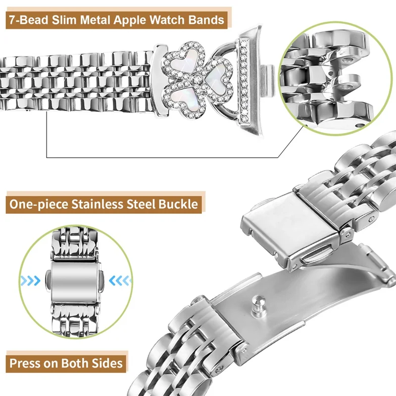 Silver Heart Clover Metal Band for Xiaomi Redmi Watch 5 / 4 Watch Strap 7-Bead Shiny Design