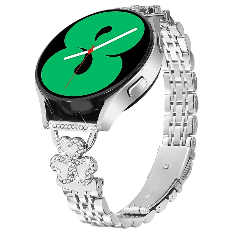 Correia Metálica Prateada com Trevo em Formato de Coração para Huami Amazfit Active / GTR Mini / Bip 3 / 3 Pro / GTS 4 Mini, Design Brilhante com 7 Contas