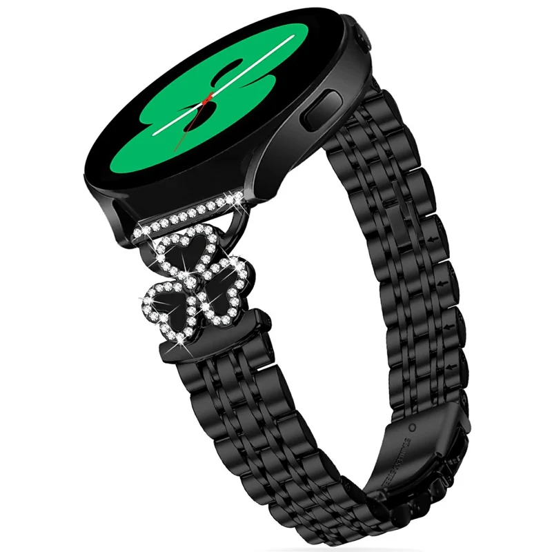 Correia Metálica com Trevo em Forma de Coração Galvanizado para Huami Amazfit Active / GTR Mini / Bip 3 / 3 Pro / GTS 4 Mini, Design Brilhante com 7 Contas - Preto + Capa Preta
