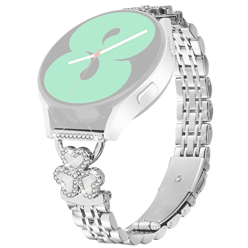 Silver Heart Clover Metal Band for Garmin Forerunner 165 / 165 Music / D2 Air X10 / vivoactive 5 / Venu Sq 2 Watch Strap 7-Bead Shiny Design