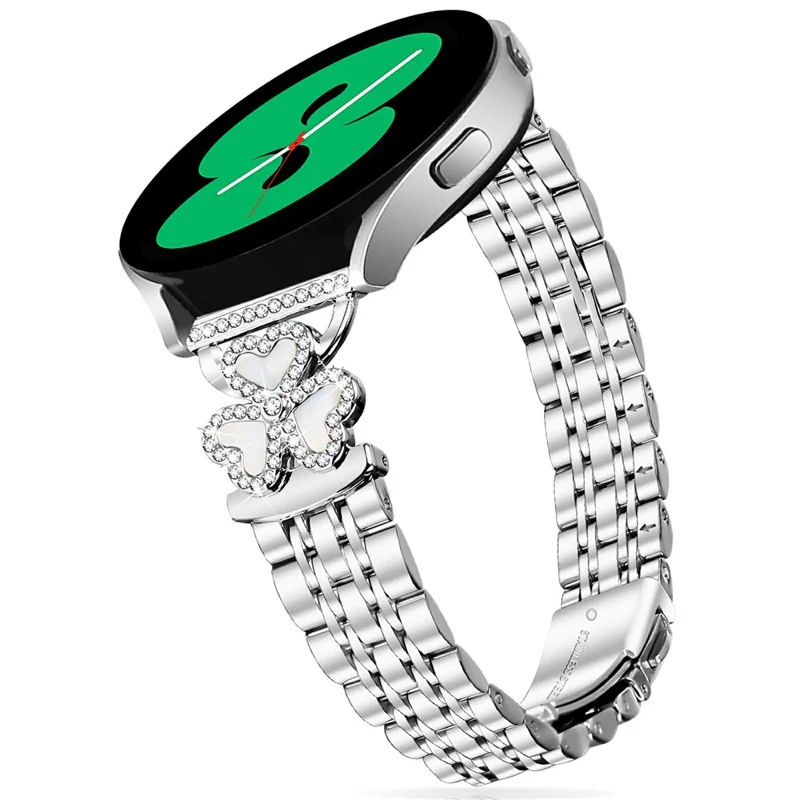 Silver Heart Clover Metal Band for Garmin Forerunner 165 / 165 Music / D2 Air X10 / vivoactive 5 / Venu Sq 2 Watch Strap 7-Bead Shiny Design