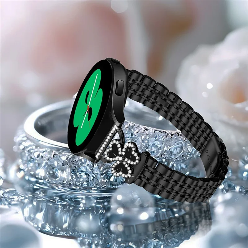 Electroplated Heart Clover Metal Band for Coros Apex 2 / Pace 2 / TicWatch GTH / E3 Watch Strap 7-Bead Shiny Design - Black+Black Shell