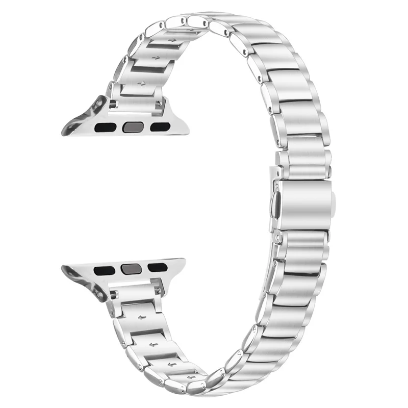 Correia em Aço Inoxidável Prateado para Apple Watch Series 11 10 42mm / 9 8 7 41mm / SE3 SE2 SE 6 5 4 40mm / 3 2 1 38mm Falsa Correia de Três Contas