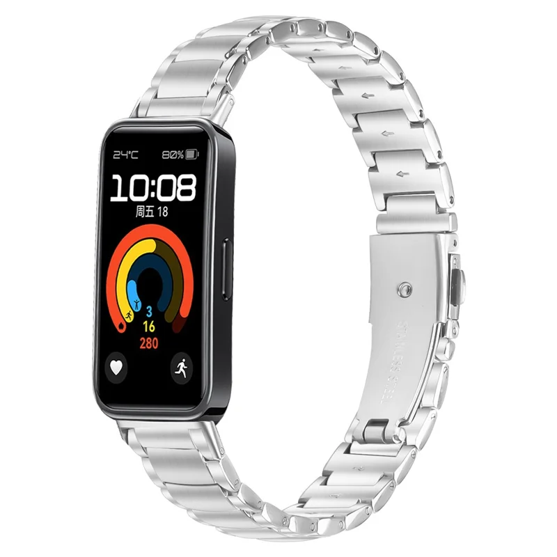 Pulseira em Aço Inoxidável Prateada para Huawei Band 10 / 9 / 8 Falsa Pulseira de Três Contas