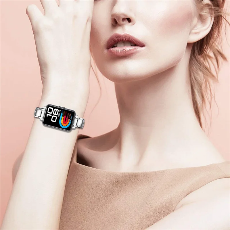 Pulseira em Aço Inoxidável Prateada para Huawei Band 10 / 9 / 8 Falsa Pulseira de Três Contas