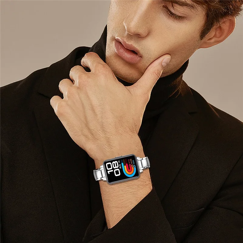 Pulseira em Aço Inoxidável Prateada para Huawei Band 10 / 9 / 8 Falsa Pulseira de Três Contas