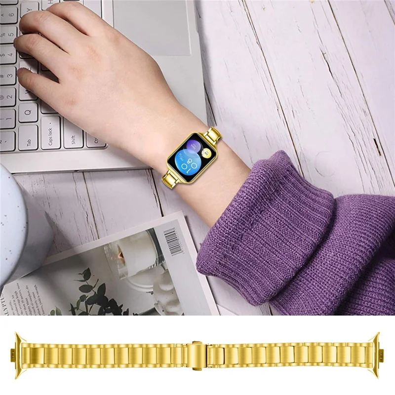 For Xiaomi Smart Band 9 Pro / 8 Pro Electroplated Stainless Steel Band Faux Three-Bead Watch Strap - Gold