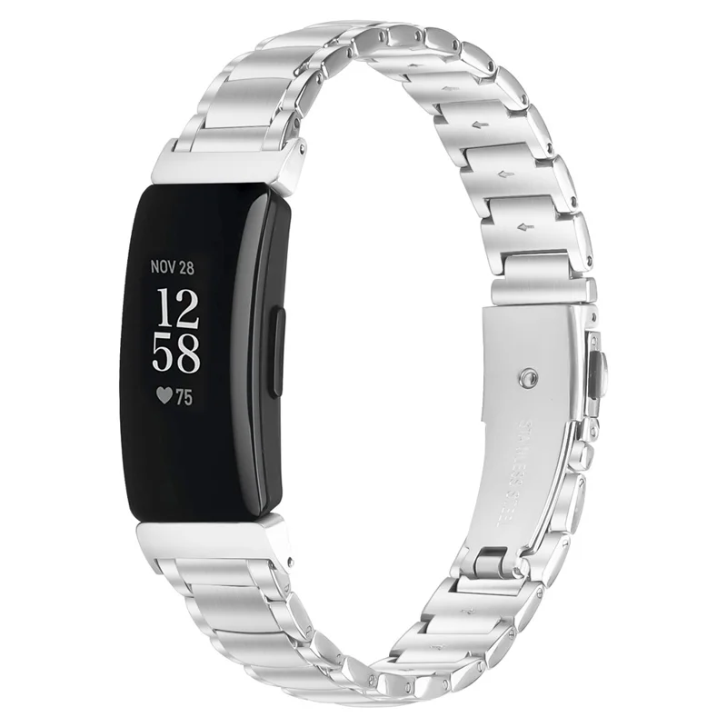 Silver Stainless Steel Band for Fitbit Inspire / Inspire 2 / Inspire HR Faux Three-Bead Watch Strap