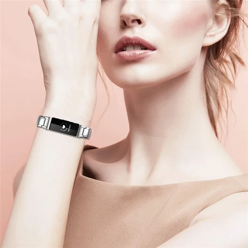 Silver Stainless Steel Band for Fitbit Inspire / Inspire 2 / Inspire HR Faux Three-Bead Watch Strap