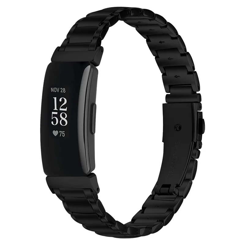 Electroplated Stainless Steel Band for Fitbit Inspire / Inspire 2 / Inspire HR Faux Three-Bead Watch Strap - Black