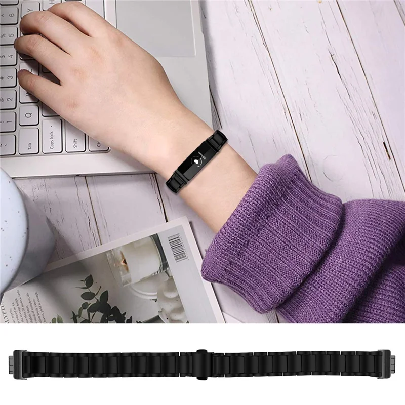 Electroplated Stainless Steel Band for Fitbit Inspire / Inspire 2 / Inspire HR Faux Three-Bead Watch Strap - Black