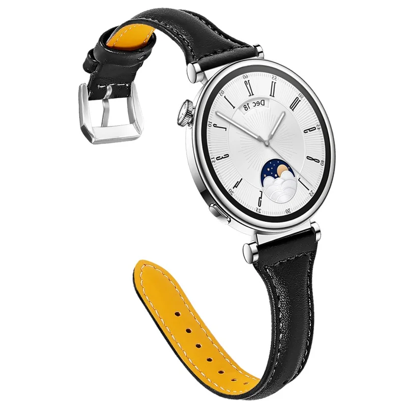 Genuine Cow Leather Watchband for Huawei Watch GT 6 41mm / GT 5 41mm / GT 4 41mm T-Shape Slim Watch Strap - Black
