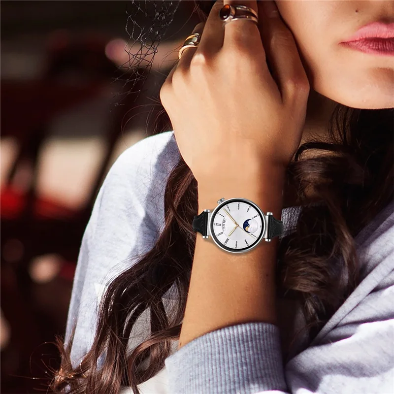 Genuine Cow Leather Watchband for Huawei Watch GT 6 41mm / GT 5 41mm / GT 4 41mm T-Shape Slim Watch Strap - Black