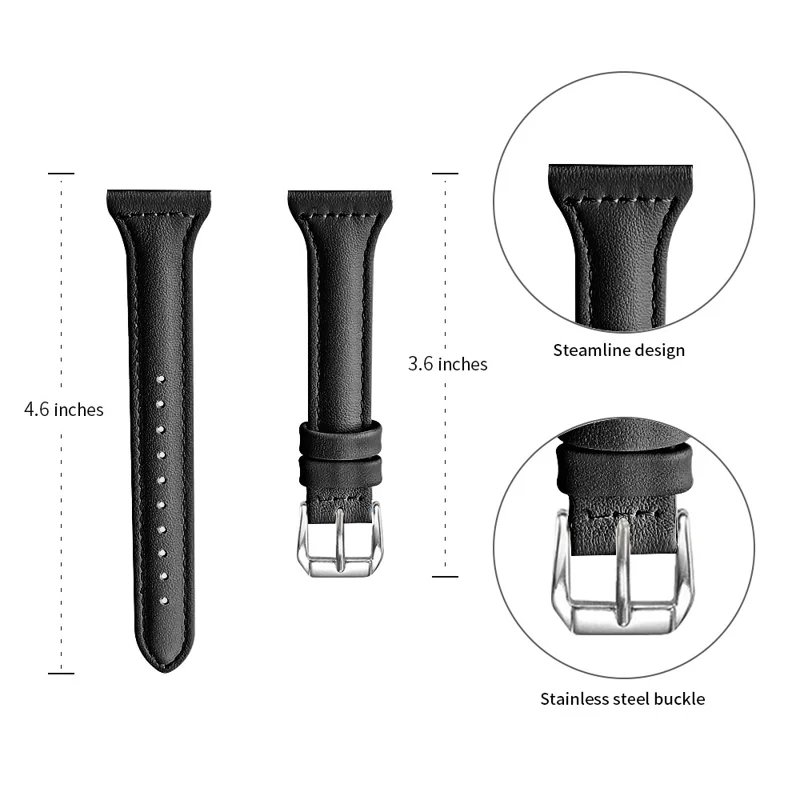 Genuine Cow Leather Watchband for Huawei Watch GT 6 41mm / GT 5 41mm / GT 4 41mm T-Shape Slim Watch Strap - Black