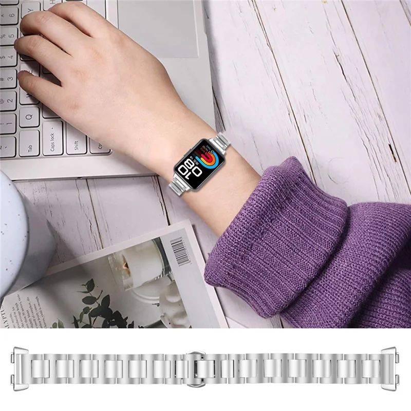 Watch Band for Huawei Band 10 / 9 / 8 Butterfly Clasp Stainless Steel Silver Strap