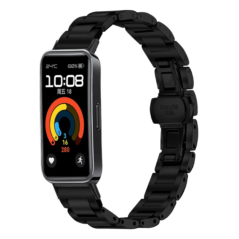 Pulseira de Relógio para Huawei Band 10 / 9 / 8 com Fecho Borboleta em Aço Inoxidável - Preto