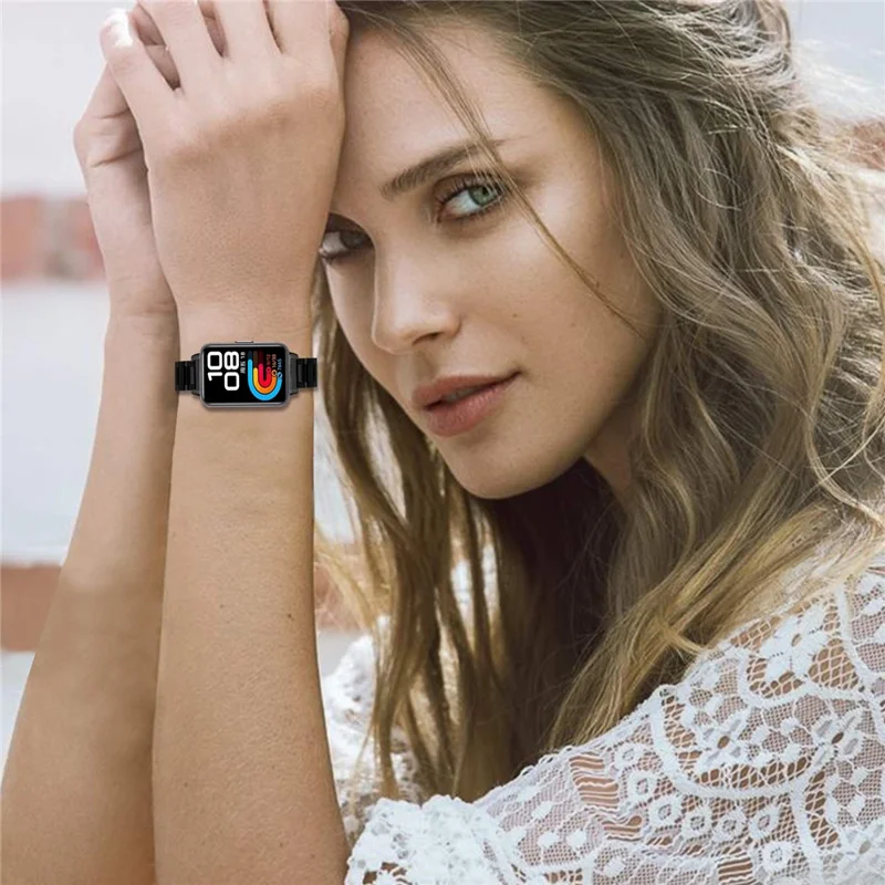 Pulseira de Relógio para Huawei Band 10 / 9 / 8 com Fecho Borboleta em Aço Inoxidável - Preto