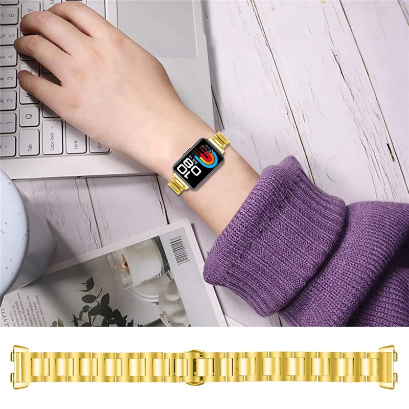 Watch Band for Huawei Band 10 / 9 / 8 Butterfly Clasp Stainless Steel Electroplated Strap - Gold