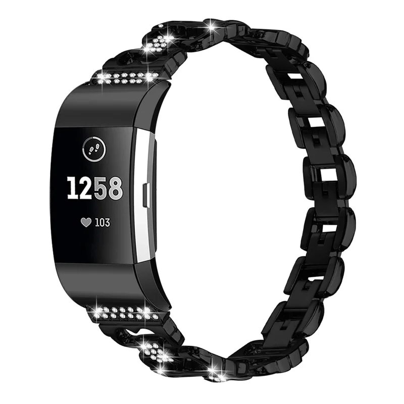 Für Fitbit Charge 2 / Charge 2 SE Zinklegierung Armband mit Strasssteinen Eingelegtes Ersatzmetallband - Schwarz