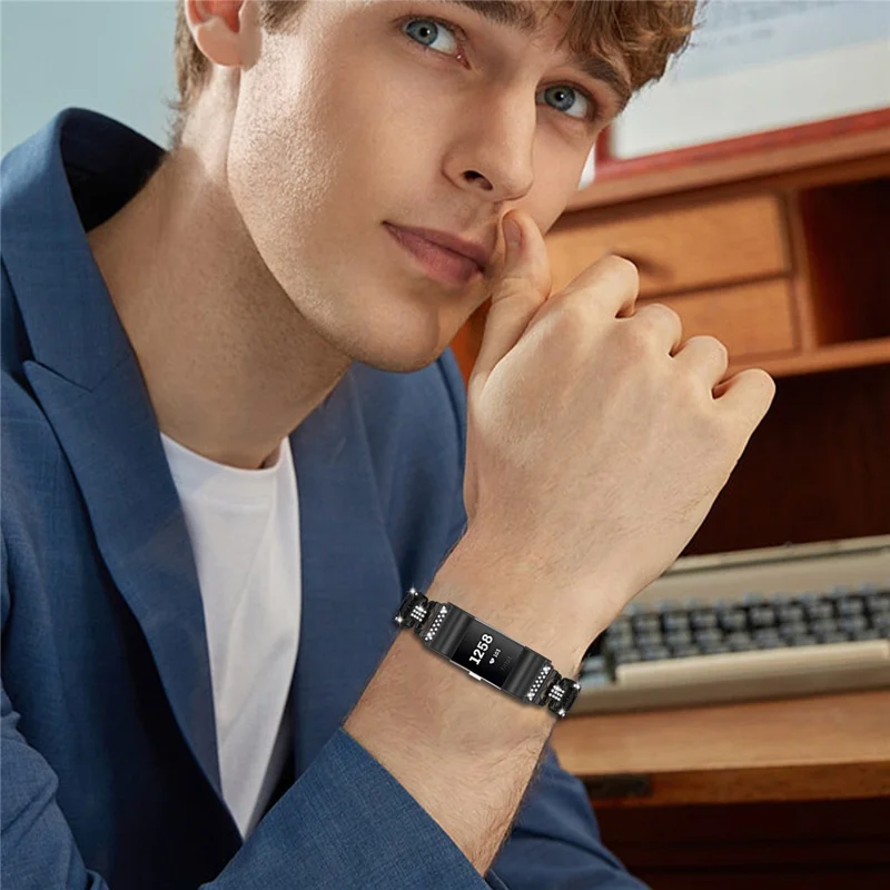 Für Fitbit Charge 2 / Charge 2 SE Zinklegierung Armband mit Strasssteinen Eingelegtes Ersatzmetallband - Schwarz