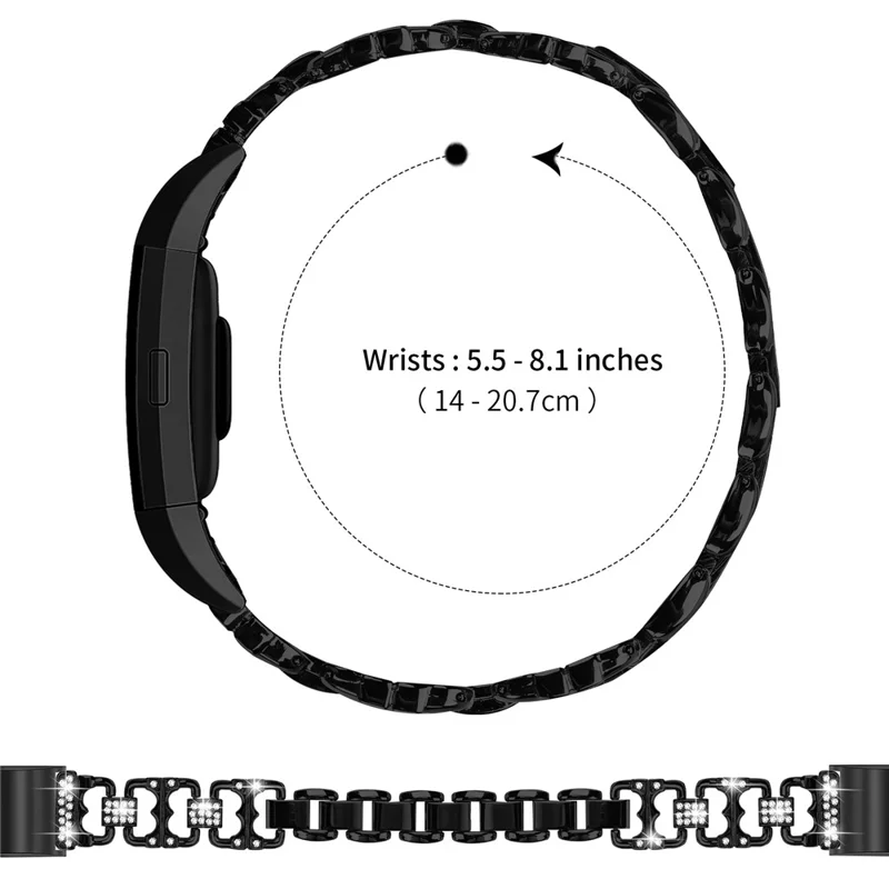 Für Fitbit Charge 2 / Charge 2 SE Zinklegierung Armband mit Strasssteinen Eingelegtes Ersatzmetallband - Schwarz