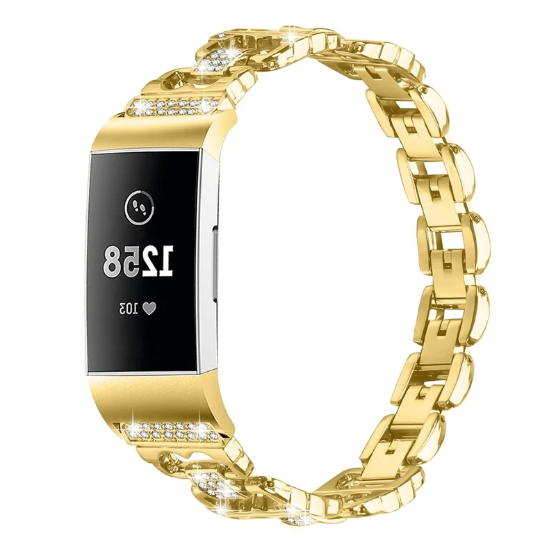 For Fitbit Charge 4 / 3 Zinc Alloy Watch Band Rhinestone Inlaid Replacement Metal Strap - Gold
