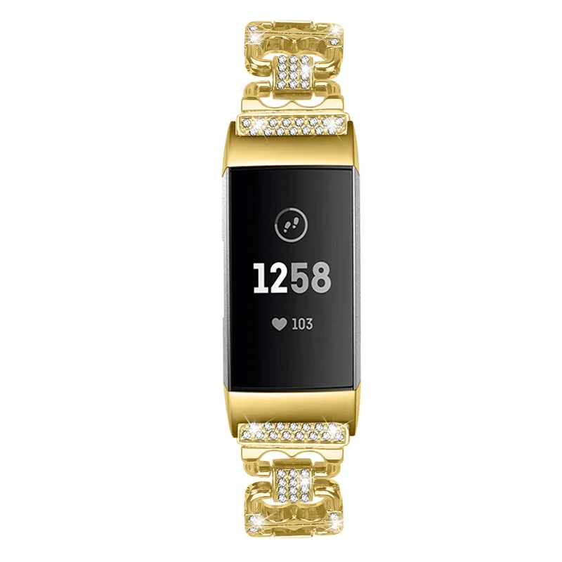 For Fitbit Charge 4 / 3 Zinc Alloy Watch Band Rhinestone Inlaid Replacement Metal Strap - Gold