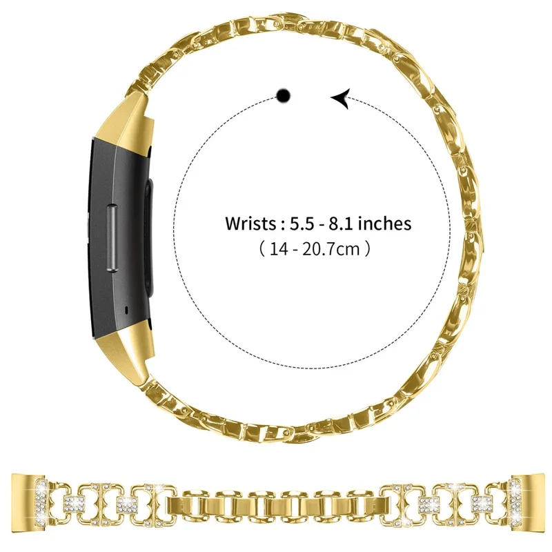 For Fitbit Charge 4 / 3 Zinc Alloy Watch Band Rhinestone Inlaid Replacement Metal Strap - Gold
