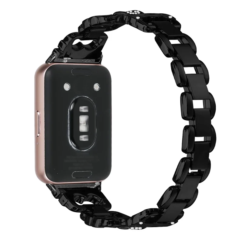 For Samsung Galaxy Fit3 Zinc Alloy Watch Band Rhinestone Inlaid Replacement Metal Strap - Black