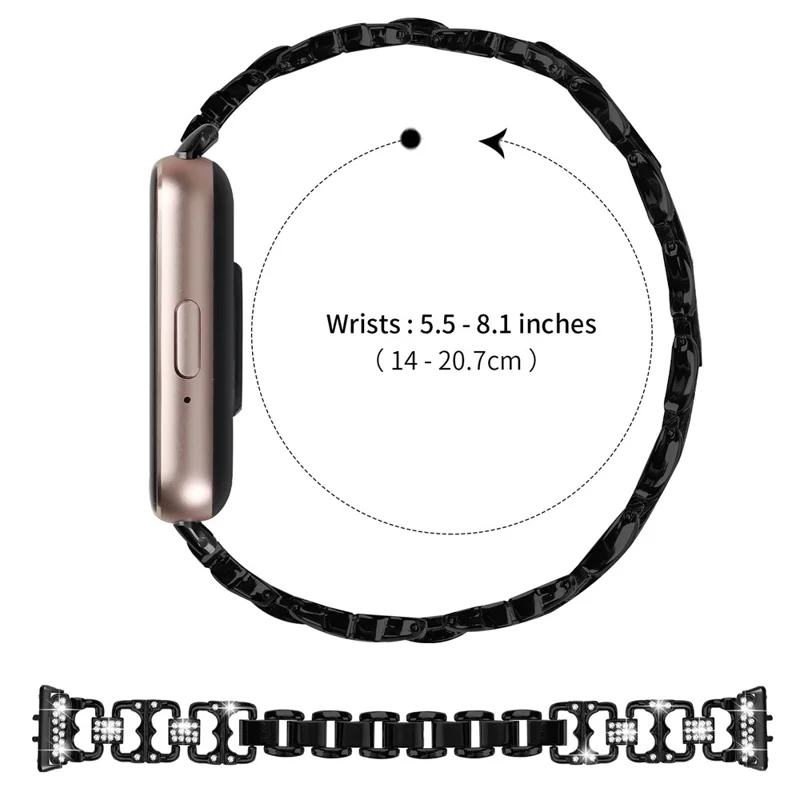 For Samsung Galaxy Fit3 Zinc Alloy Watch Band Rhinestone Inlaid Replacement Metal Strap - Black