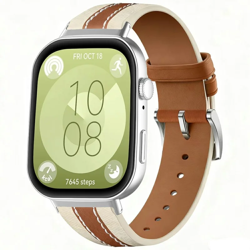 Color Matching Genuine Leather Strap for Huawei Watch Fit 4 Pro / 4 / 3 Quick Release Watch Band - Brown