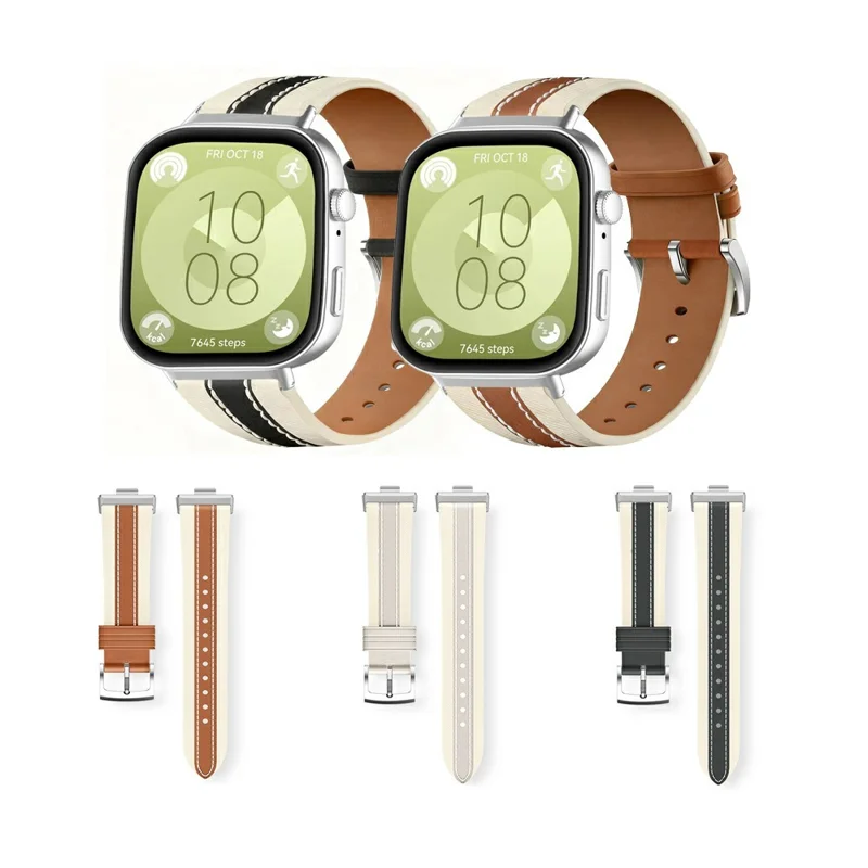 Color Matching Genuine Leather Strap for Huawei Watch Fit 4 Pro / 4 / 3 Quick Release Watch Band - Brown