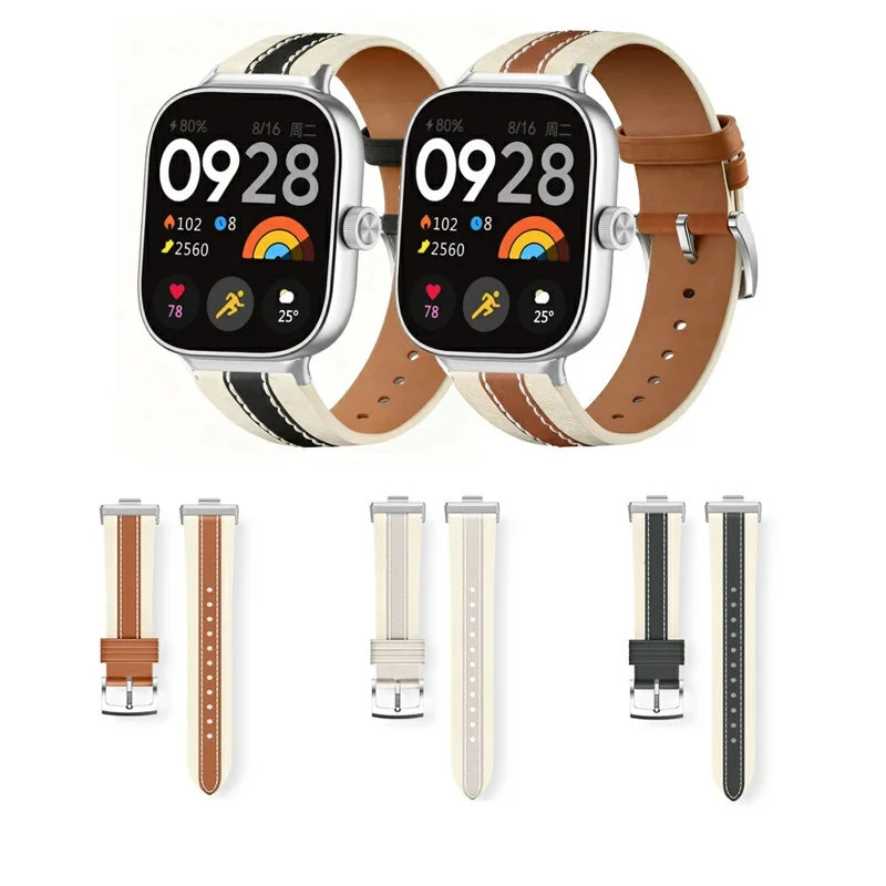 Color Matching Genuine Leather Strap for Xiaomi Redmi Watch 6 / 5 / 4 / Smart Band 8 Pro / 9 Pro Quick Release Watch Band - Brown