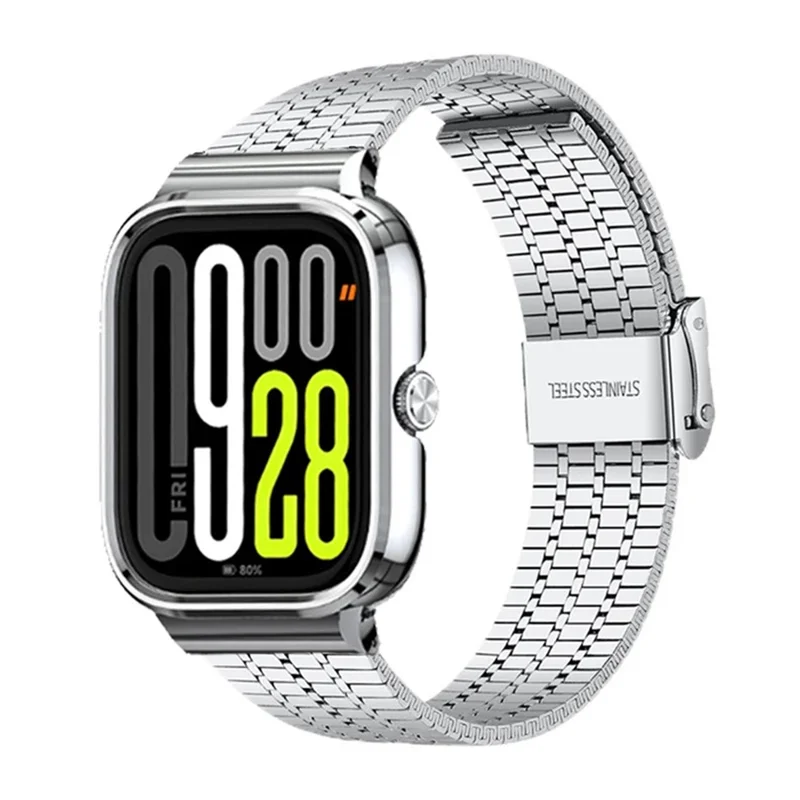 For Xiaomi Redmi Watch 5 / 4 Integrated Watch Band with Metal Watch Frame 7-Bead Double Clasp Stainless Steel Strap - Silver