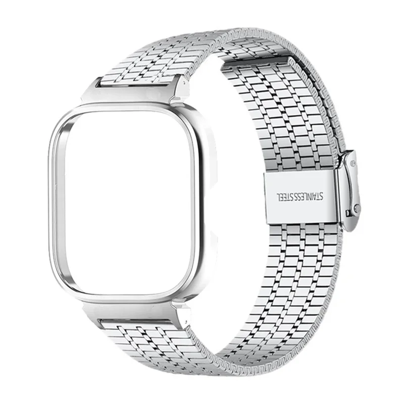 For Xiaomi Redmi Watch 5 / 4 Integrated Watch Band with Metal Watch Frame 7-Bead Double Clasp Stainless Steel Strap - Silver