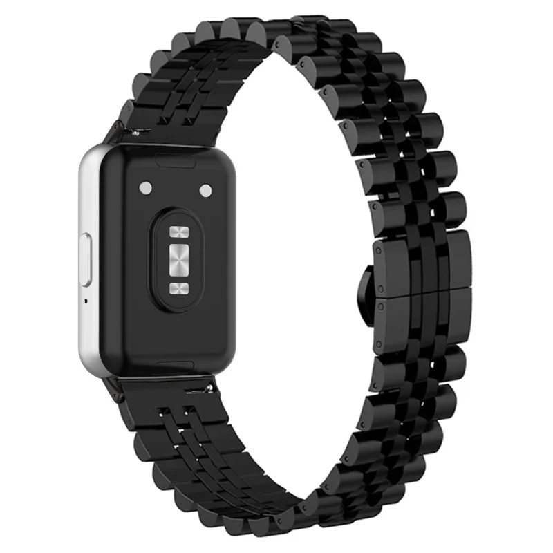 Armband mit halbrunder Form für Honor Watch X5, Edelstahl-Armband mit 5 Gliedern – Schwarz