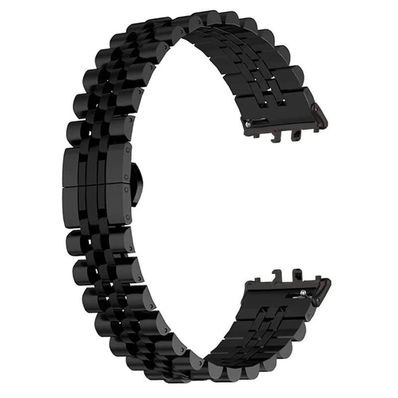 Armband mit halbrunder Form für Honor Watch X5, Edelstahl-Armband mit 5 Gliedern – Schwarz