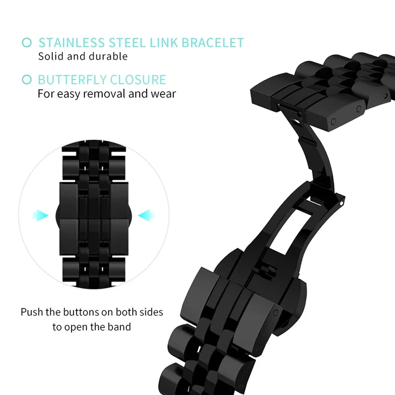 Armband mit halbrunder Form für Honor Watch X5, Edelstahl-Armband mit 5 Gliedern – Schwarz