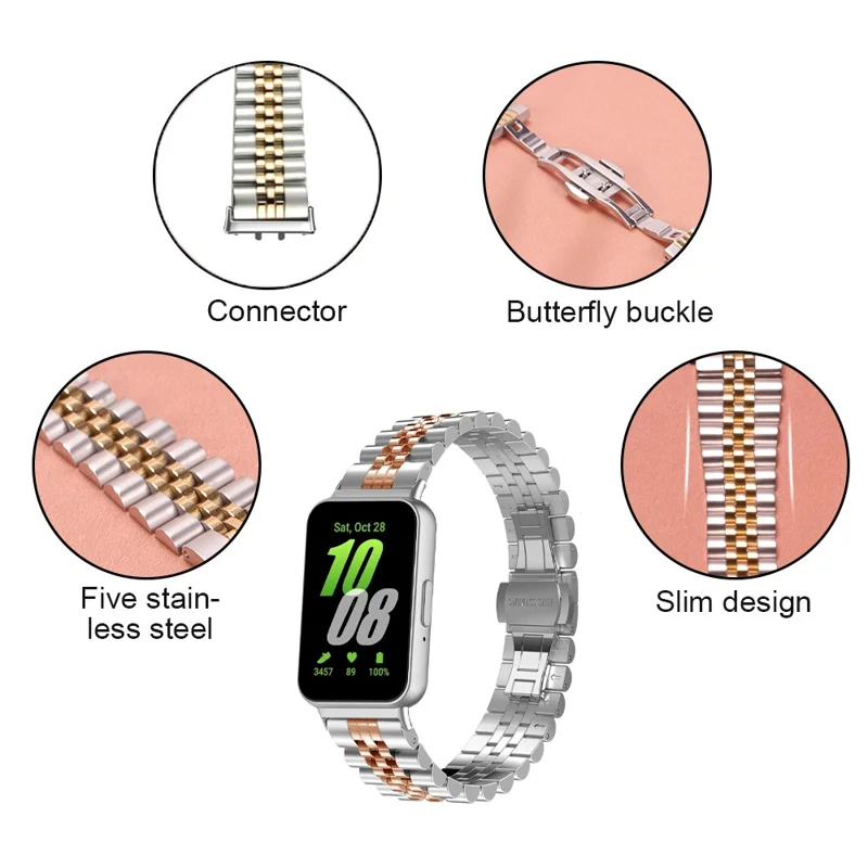 Armband mit halbrunder Form für Honor Watch X5, Edelstahl-Armband mit 5 Gliedern – Schwarz