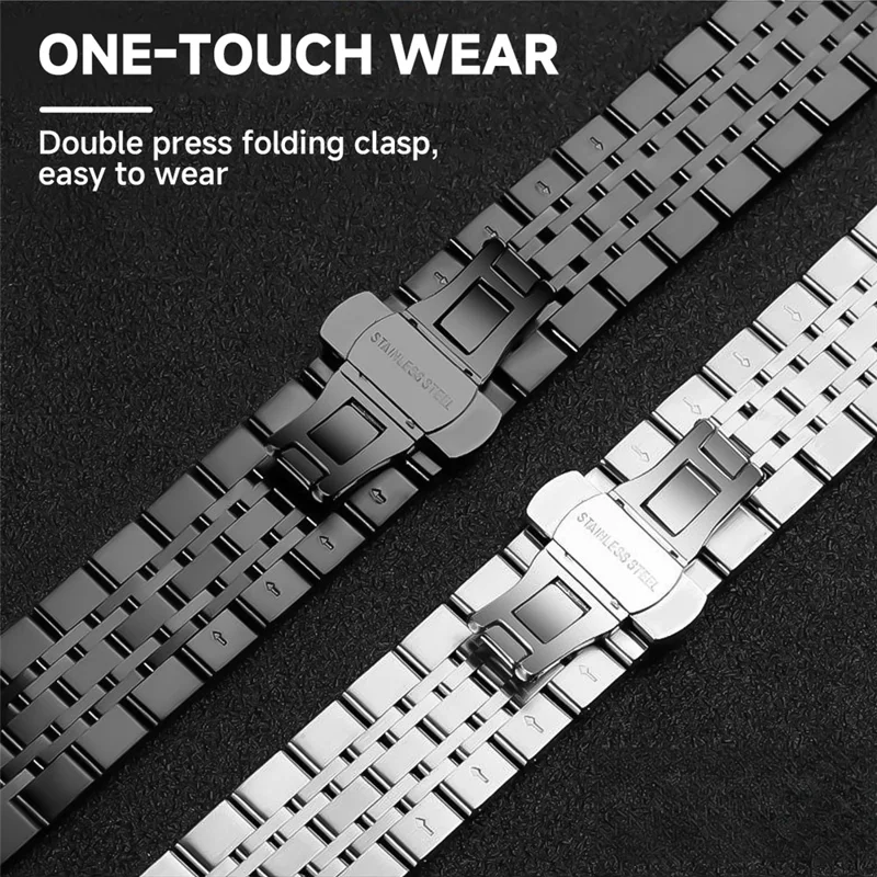 7-Bead Stainless Steel Watch Band for Honor Watch X5 Butterfly Clasp Wrist Strap - Black