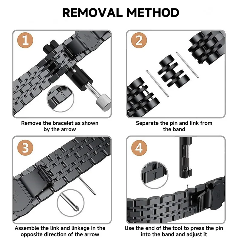 7-Bead Stainless Steel Watch Band for Honor Watch X5 Butterfly Clasp Wrist Strap - Black