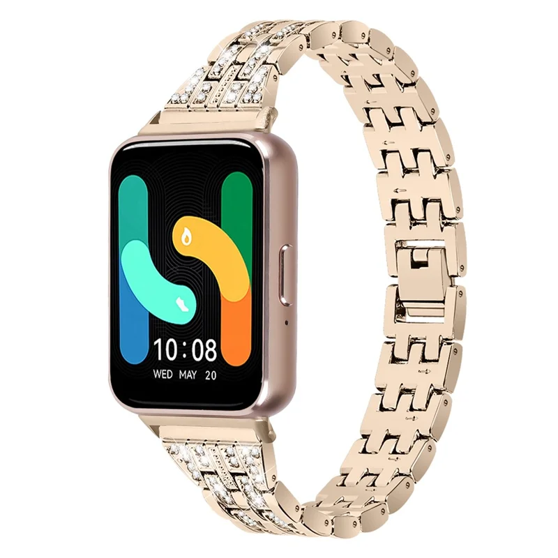 For Honor Watch X5 Adjustable Strap 5-Bead 2-Row Rhinestone Decor Stainless Steel Watch Band - Retro Gold