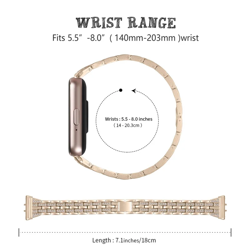 For Honor Watch X5 Adjustable Strap 5-Bead 2-Row Rhinestone Decor Stainless Steel Watch Band - Retro Gold