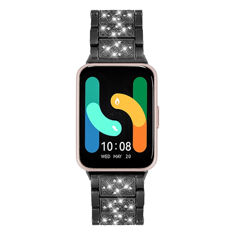 For Honor Watch X5 ремешок для часов, 3 бусины, полностью со стразами, из нержавеющей стали, регулируемый браслет — черный