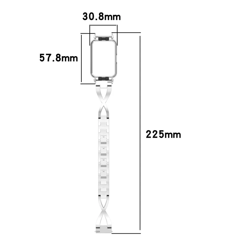 For Samsung Galaxy Fit3 Watch Band X-Style Rhinestones Stainless Steel Strap with Metal Watch Frame - Silver