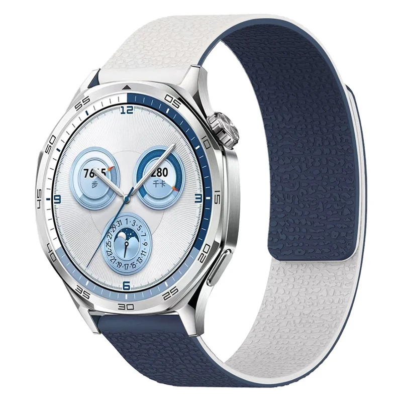 For Huawei Watch GT 6 41mm Watch Band 18mm Two Tone Litchi Texture Magnetic Silicone Strap - White  /  Midnight Blue